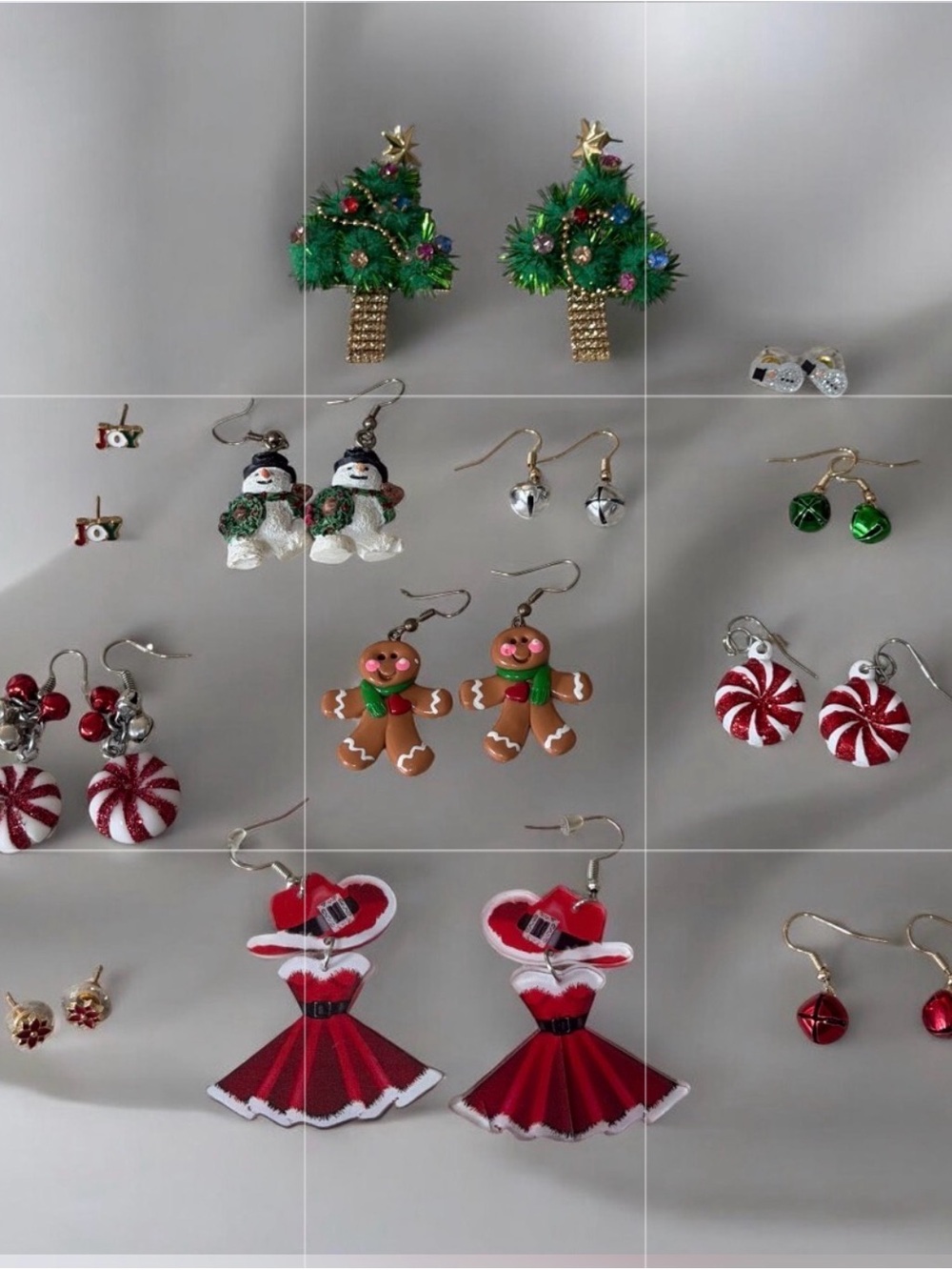 12 Pairs Christmas Earring Bundle Cute/Novelty Gingerbread-Tree-Bells-Studs etc.